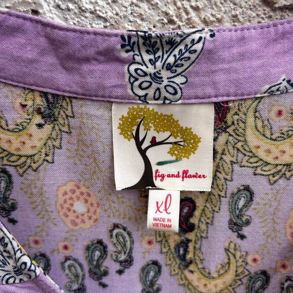 Fig And Flower Anthropologie Purple Paisley Floral Boho Peasant Top Size XL - Picture 4 of 6